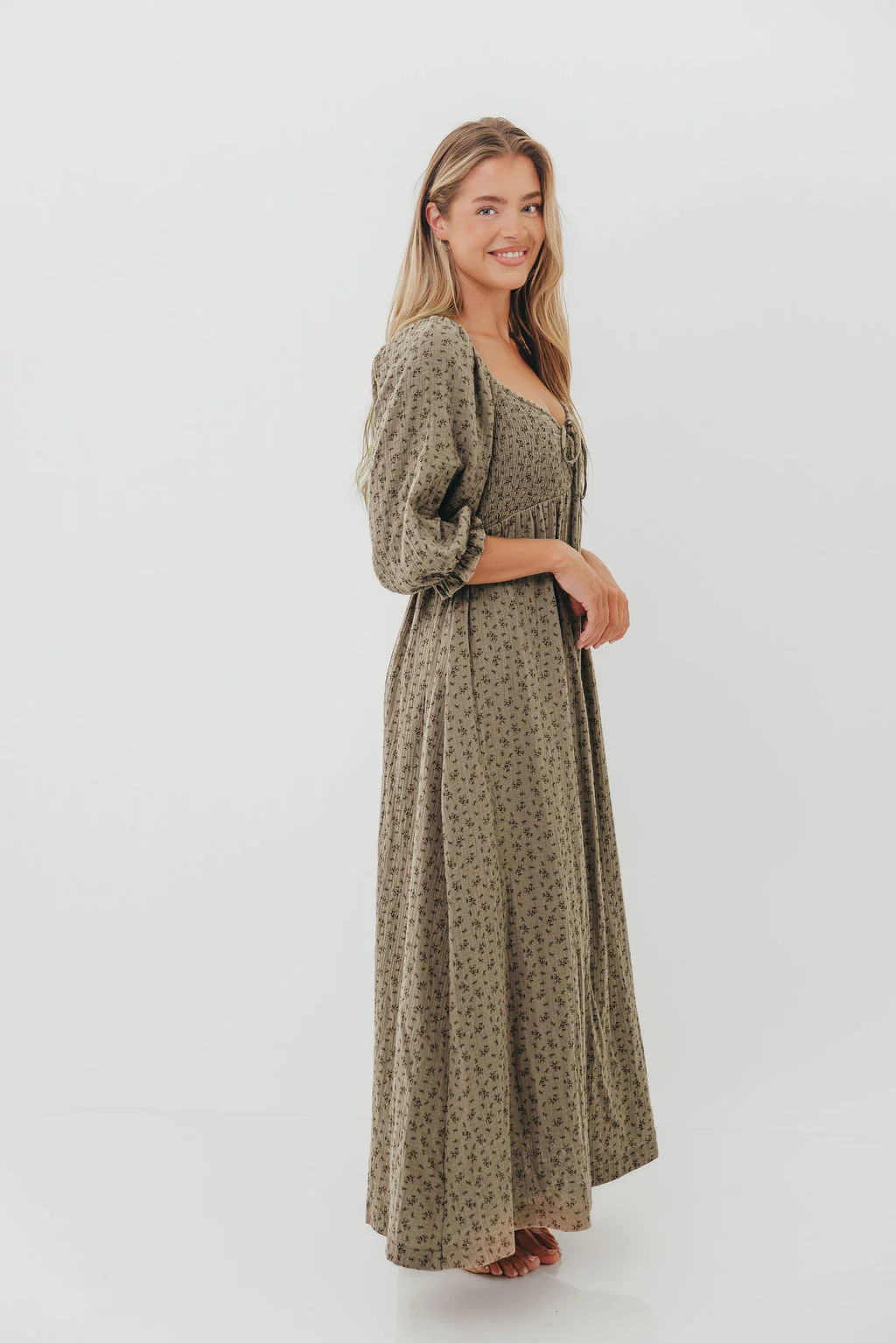 Cecilia 100% Cotton Maxi Dress in Olive Foliage - Image 3
