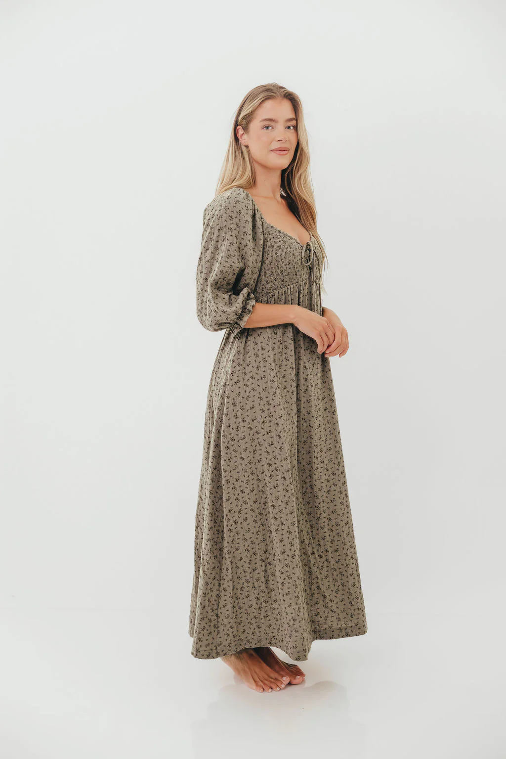 Cecilia 100% Cotton Maxi Dress in Olive Foliage - Image 4