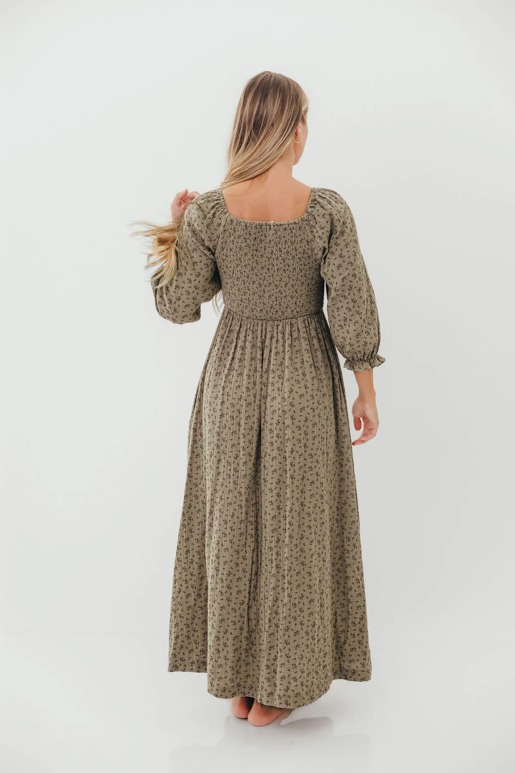 Cecilia 100% Cotton Maxi Dress in Olive Foliage - Image 5
