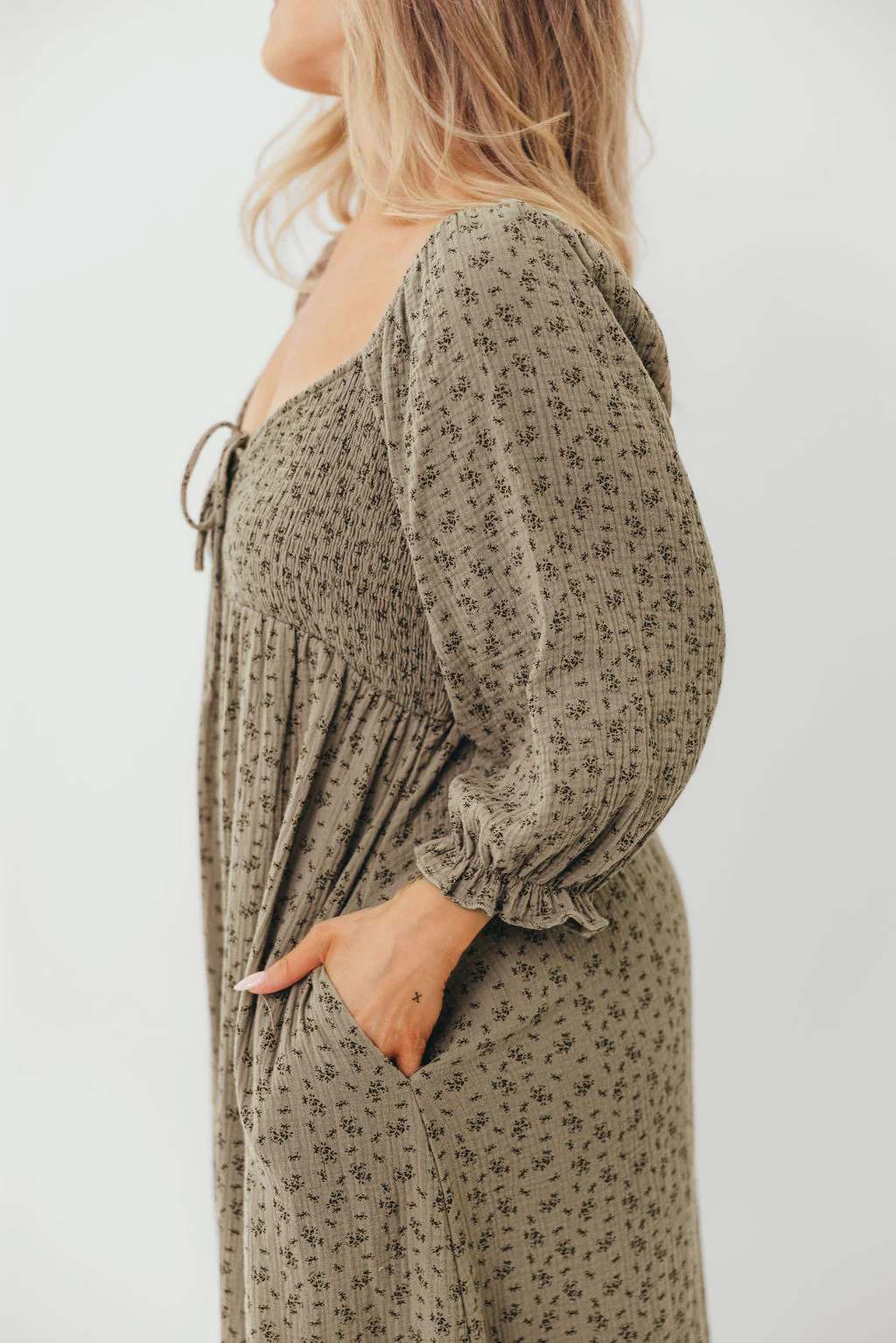 Cecilia 100% Cotton Maxi Dress in Olive Foliage - Image 9