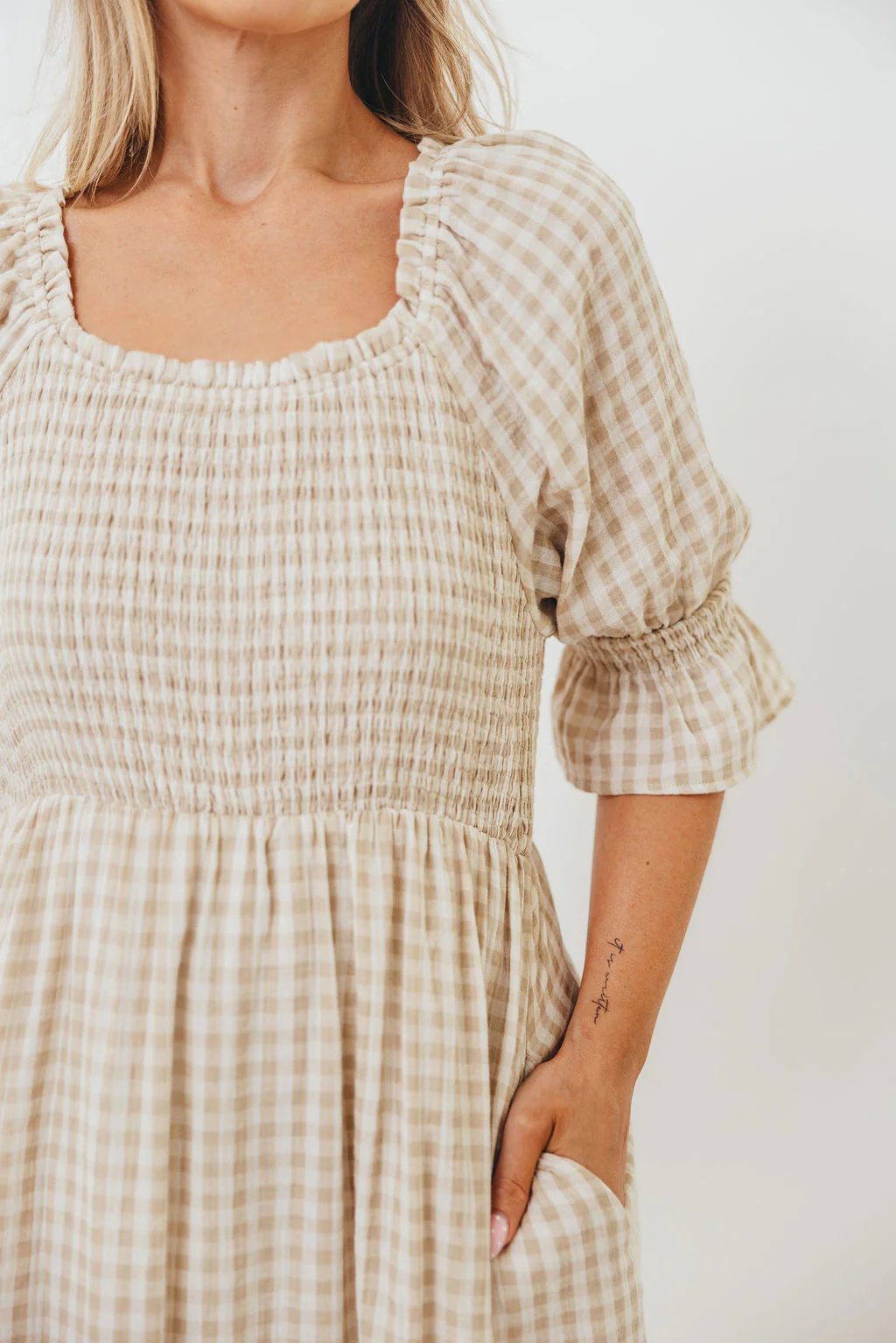 Sienna 100% Cotton Puff Sleeve Maxi Dress in Natural Plaid - Bump Friendly - Image 20