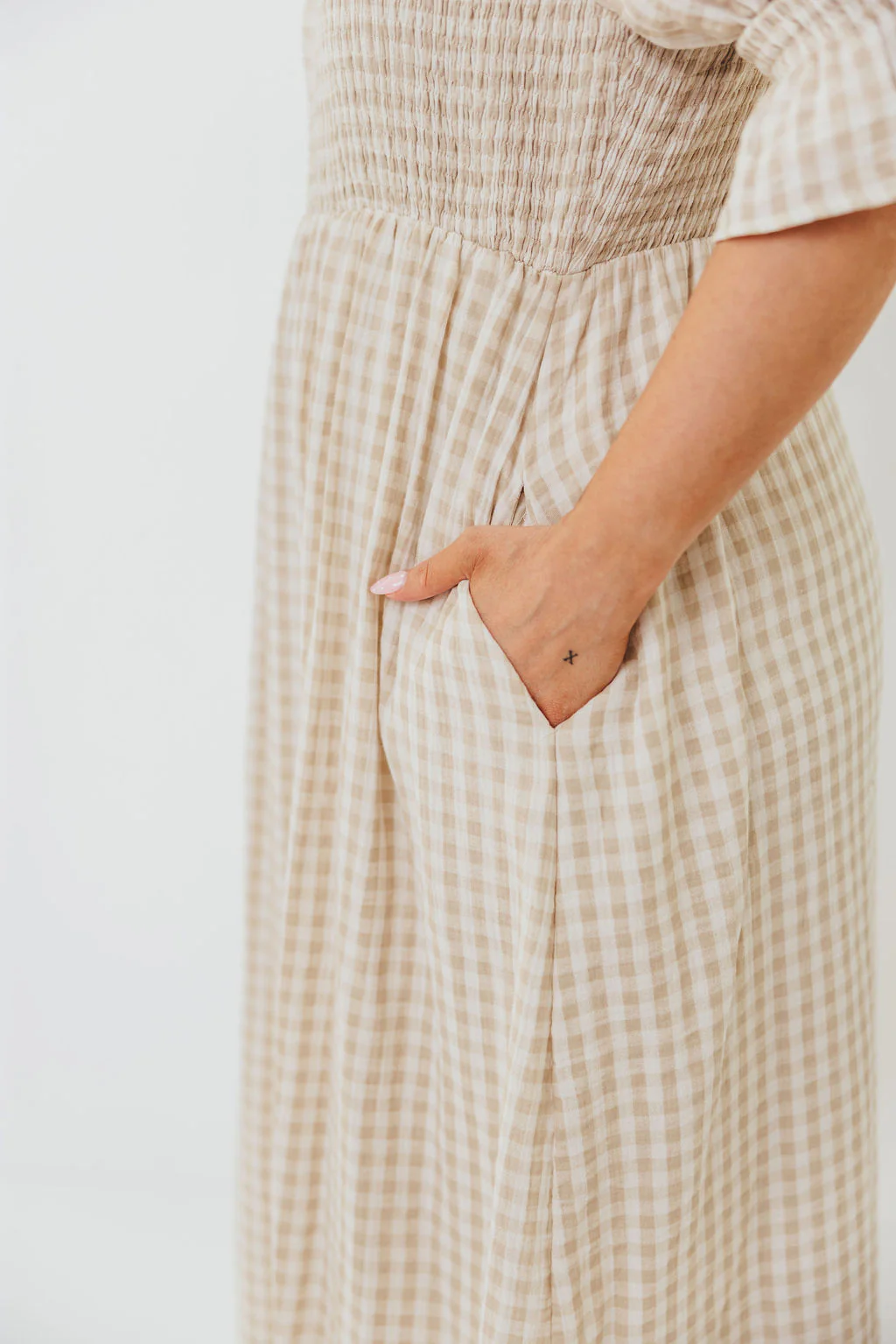Sienna 100% Cotton Puff Sleeve Maxi Dress in Natural Plaid - Bump Friendly - Image 22