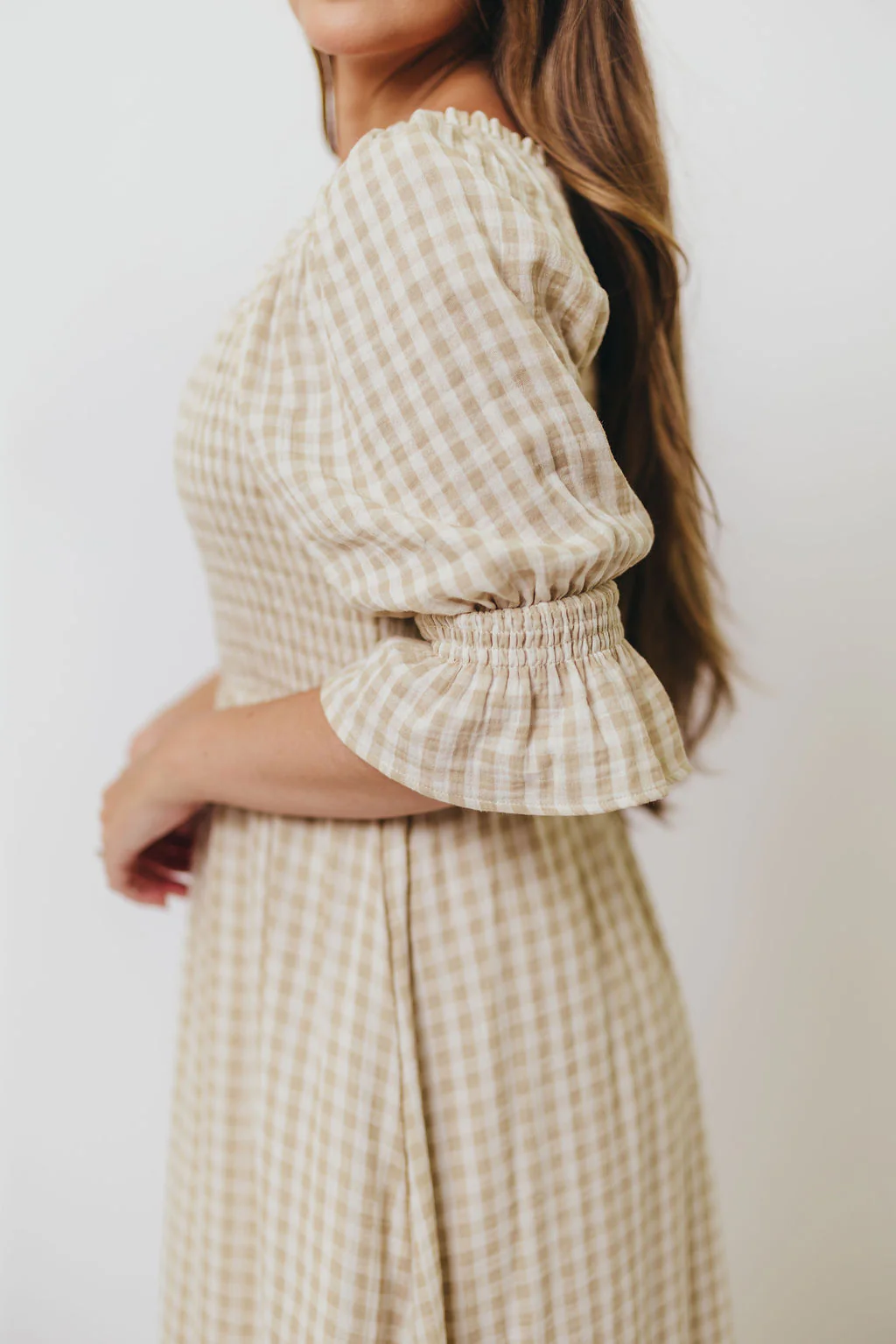 Sienna 100% Cotton Puff Sleeve Maxi Dress in Natural Plaid - Bump Friendly - Image 28