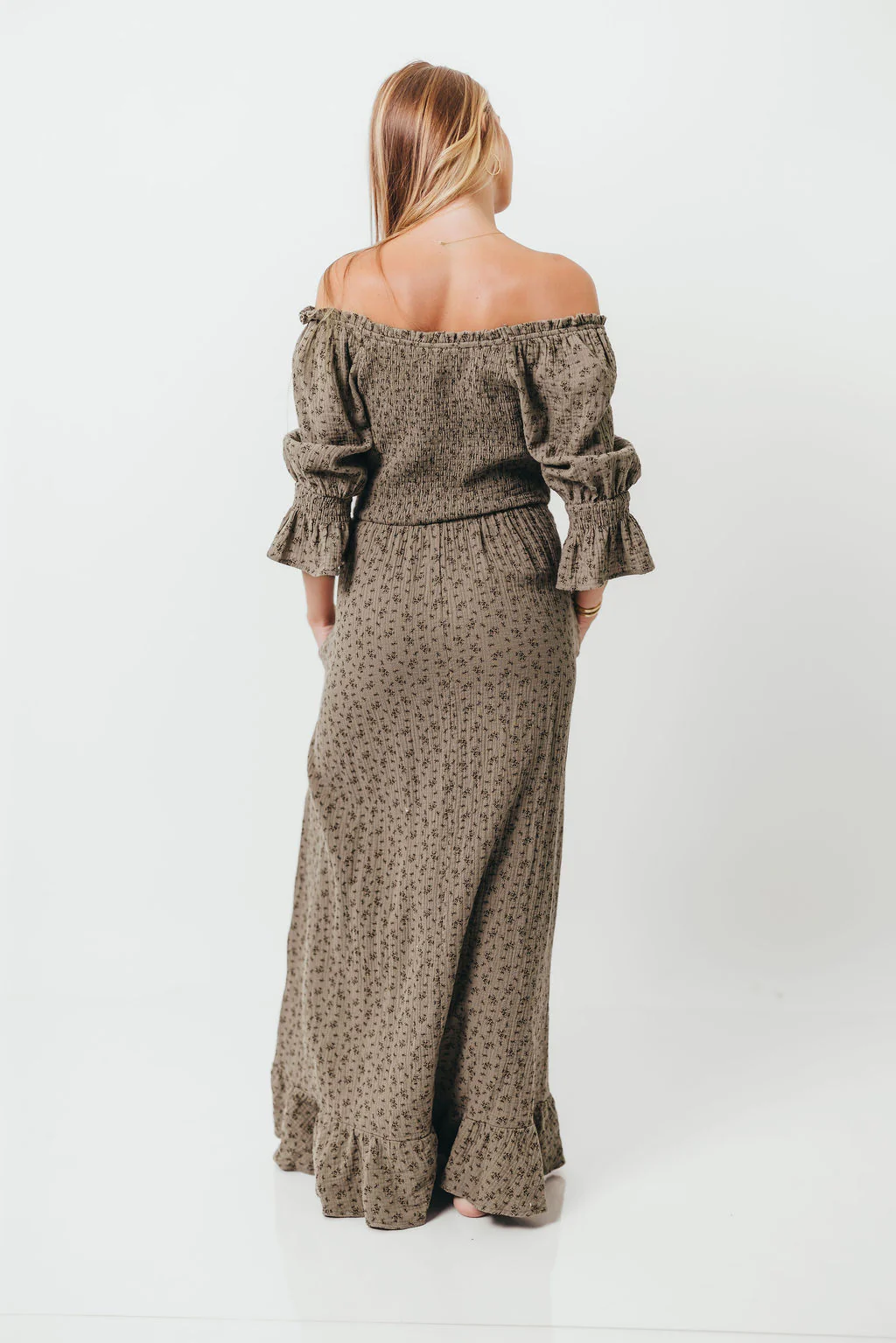 Sienna 100% Cotton Puff Sleeve Maxi Dress in Olive Foliage - Bump Friendly - Image 16