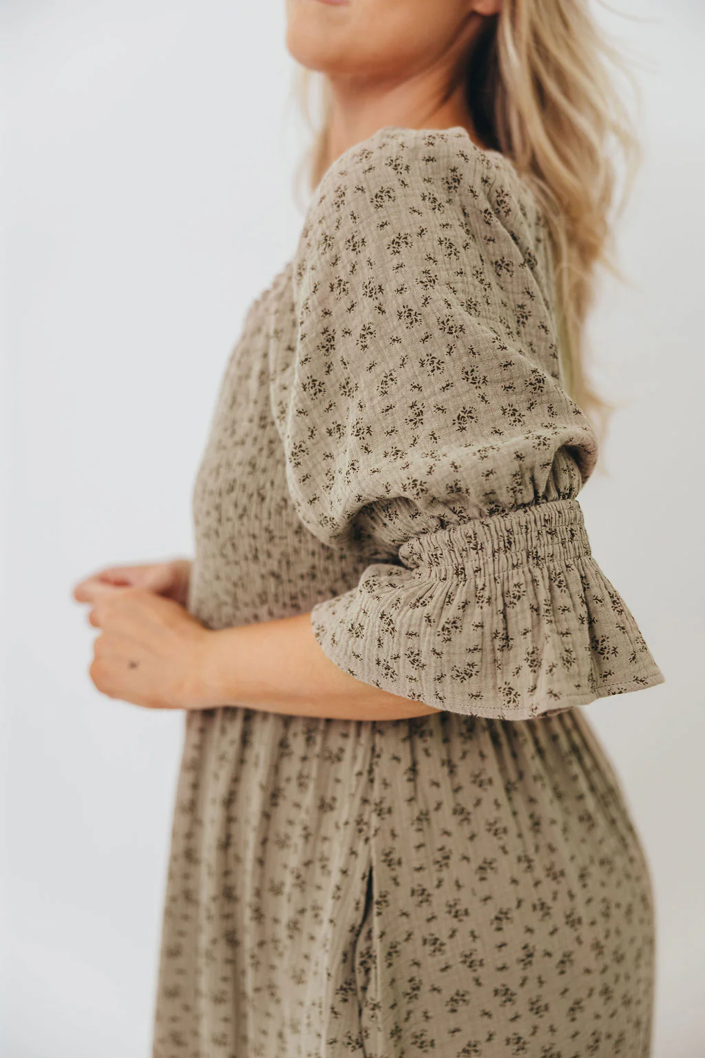 Sienna 100% Cotton Puff Sleeve Maxi Dress in Olive Foliage - Bump Friendly - Image 18