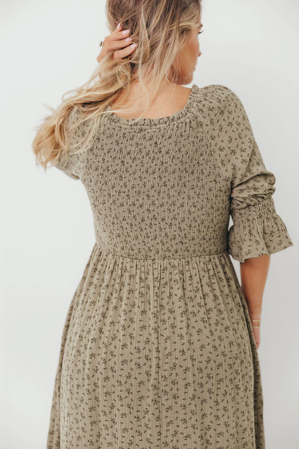 Sienna 100% Cotton Puff Sleeve Maxi Dress in Olive Foliage - Bump Friendly - Image 19