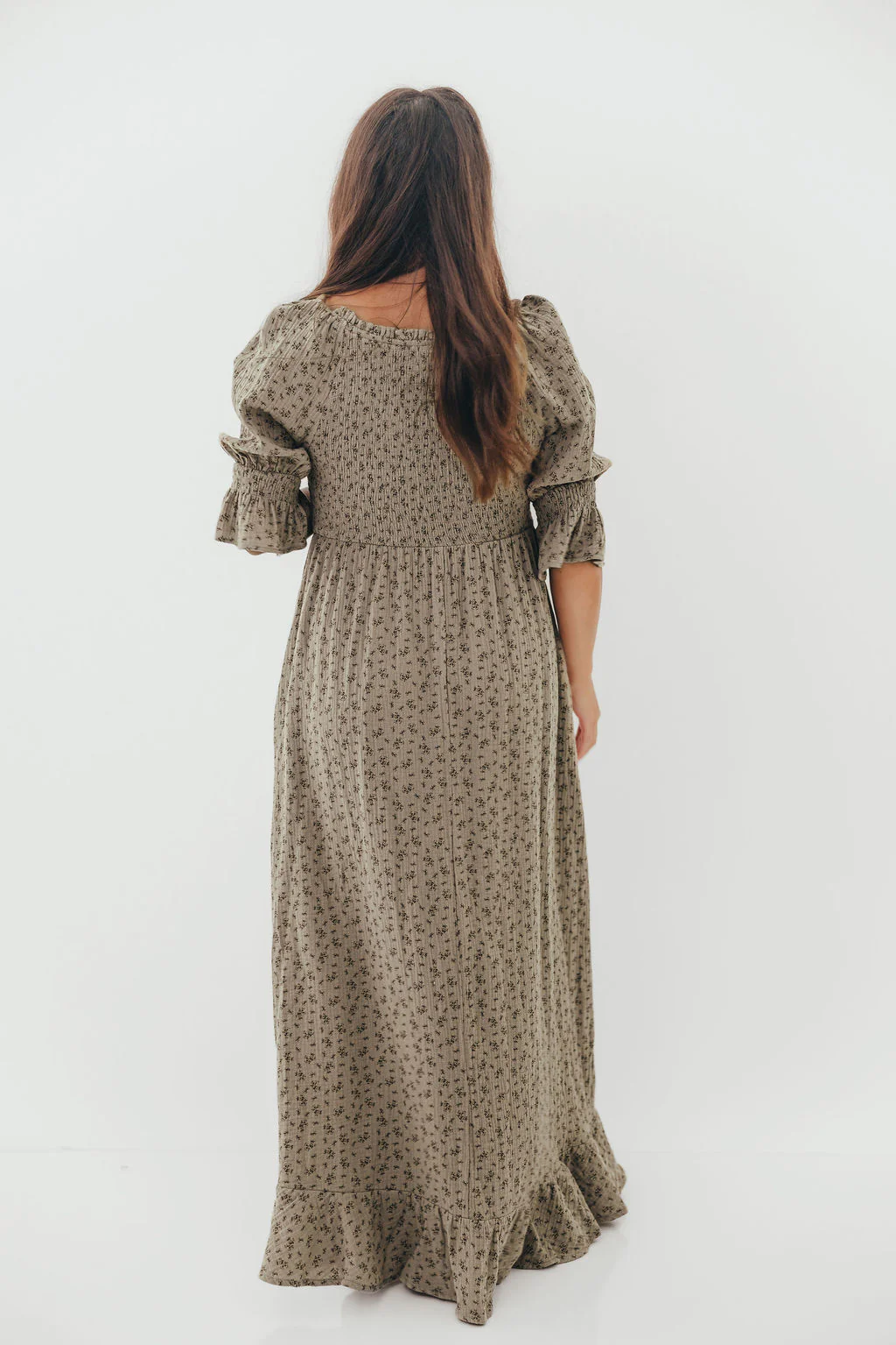 Sienna 100% Cotton Puff Sleeve Maxi Dress in Olive Foliage - Bump Friendly - Image 21