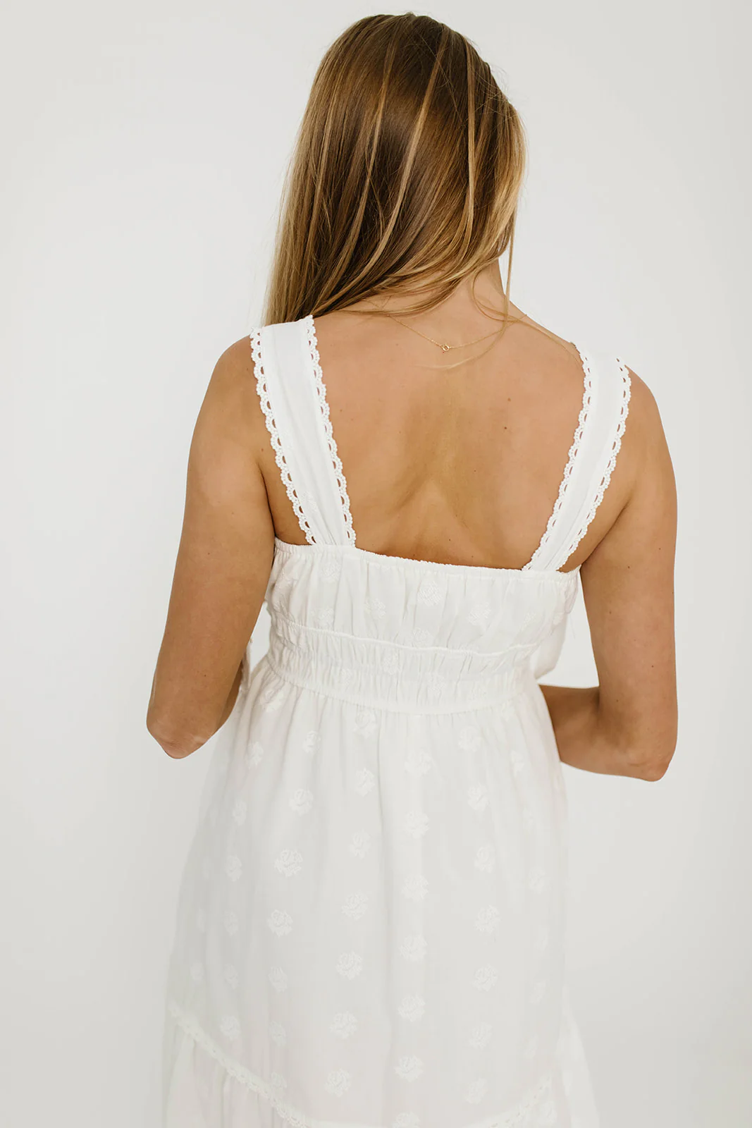 Myka Embroidered Tie-Strap Tiered Maxi Dress in Off-White - Image 5