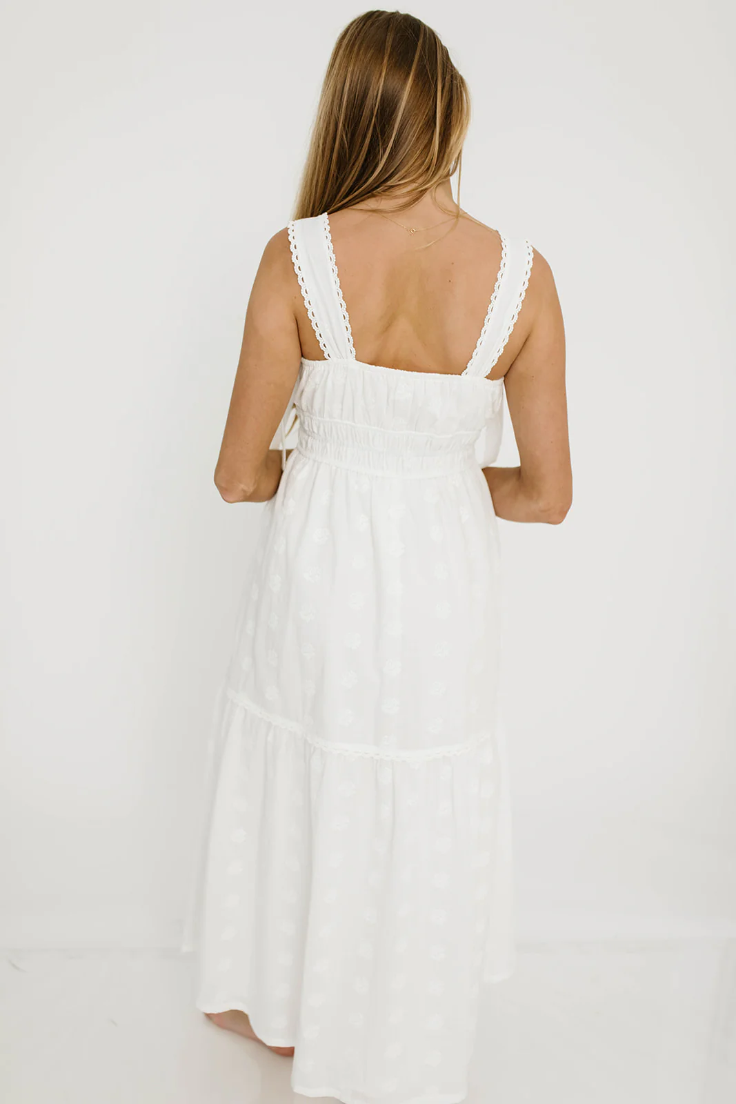 Myka Embroidered Tie-Strap Tiered Maxi Dress in Off-White - Image 6