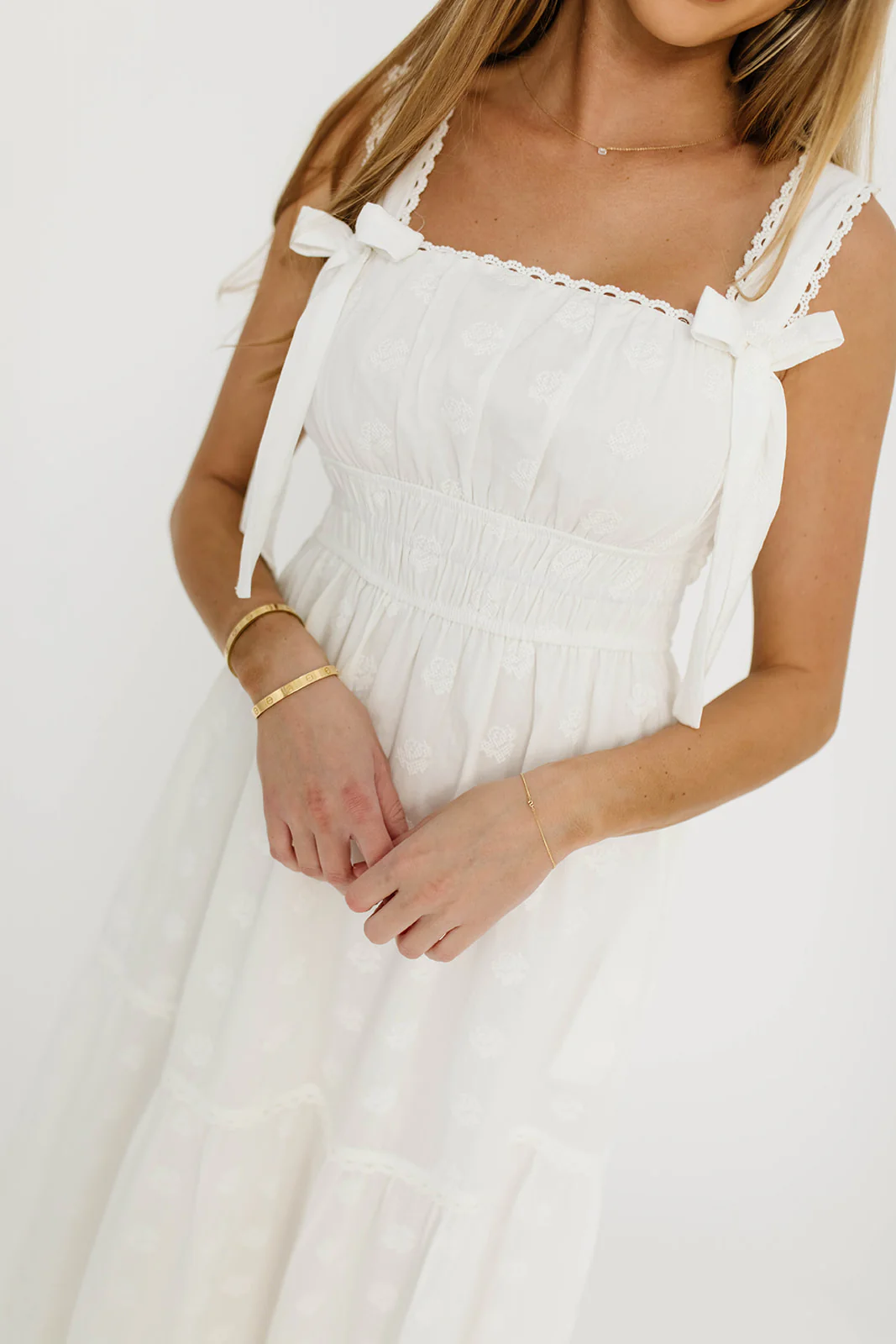 Myka Embroidered Tie-Strap Tiered Maxi Dress in Off-White - Image 8