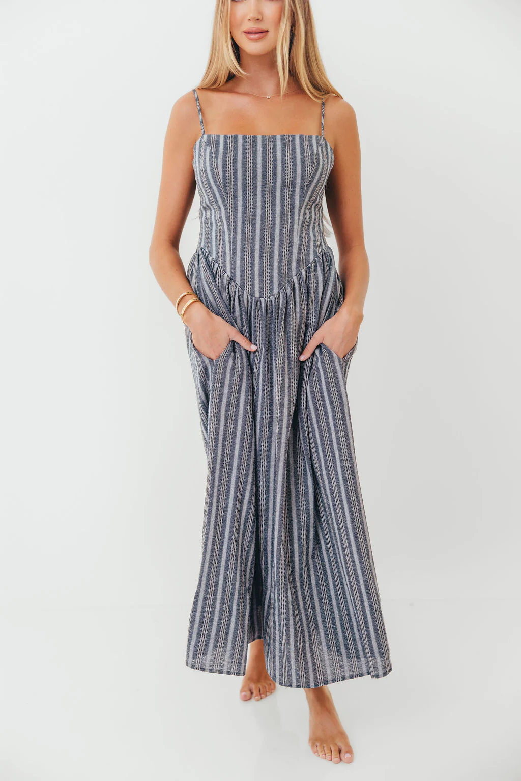 Nantucket 100% Cotton Midi Dress in Harborline - Image 3