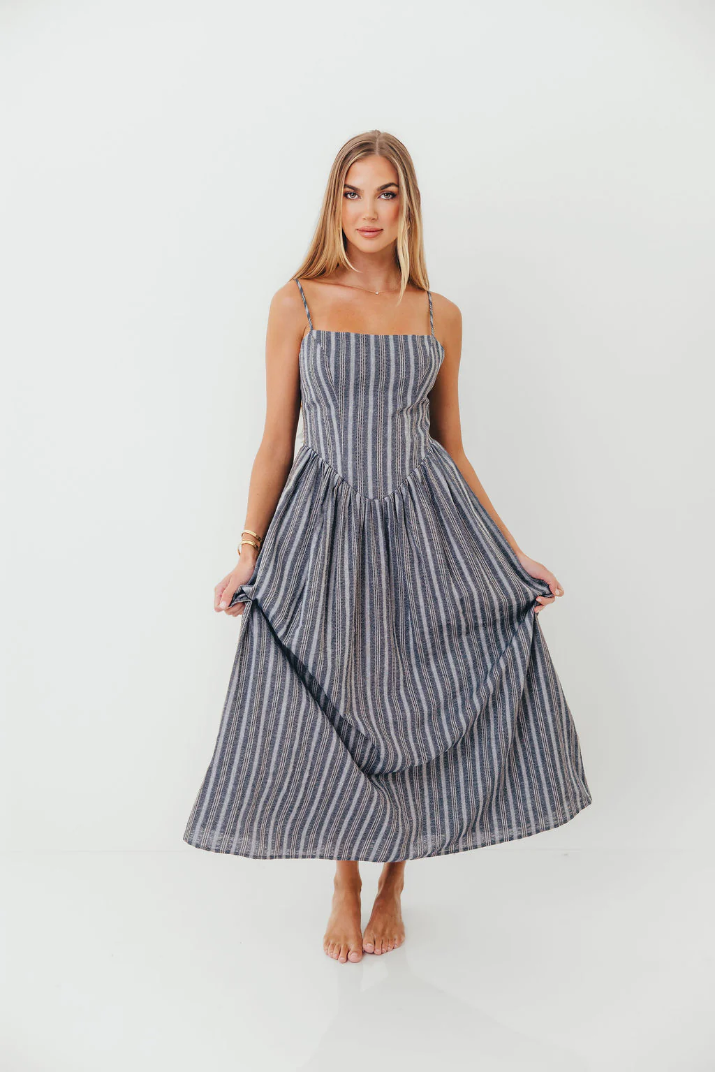 Nantucket 100% Cotton Midi Dress in Harborline - Image 5