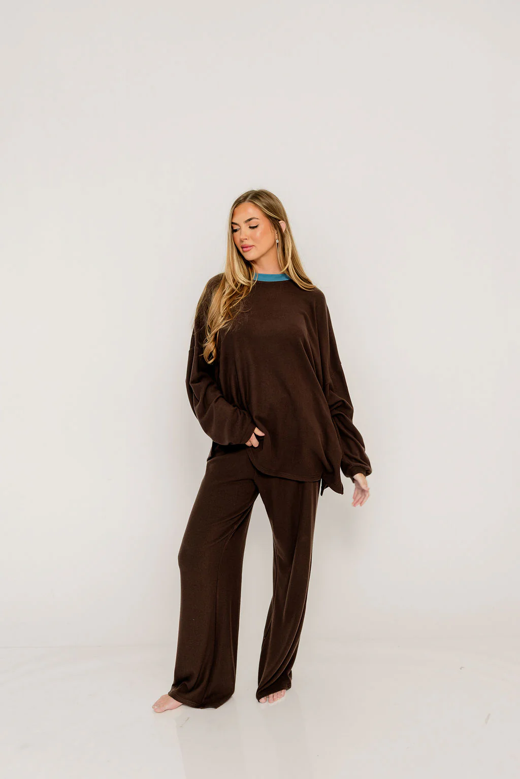 Naomi Oversized Fleece Long Sleeve Top in Brown - Image 3