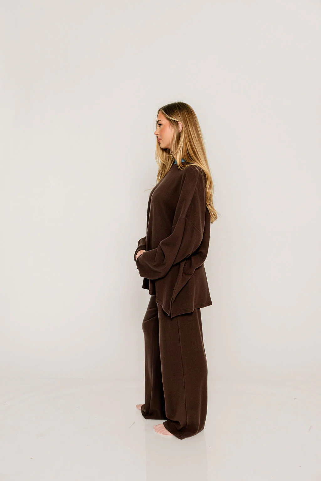 Naomi Oversized Fleece Long Sleeve Top in Brown - Image 4