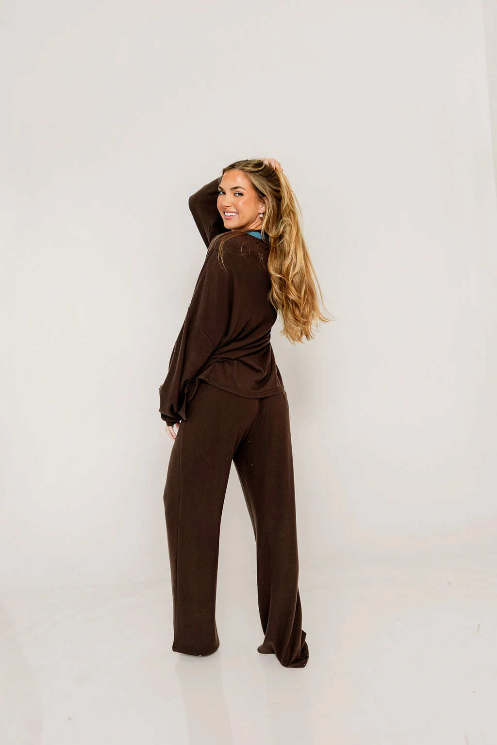 Naomi Oversized Fleece Long Sleeve Top in Brown - Image 5