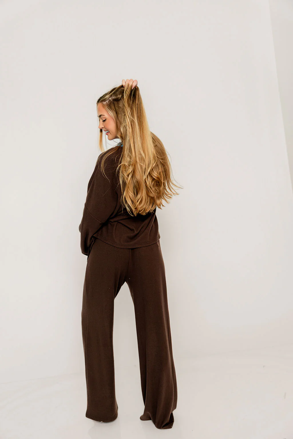 Naomi Oversized Fleece Long Sleeve Top in Brown - Image 6