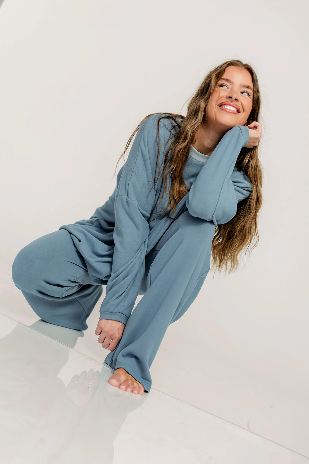 Naomi Oversized Fleece Long Sleeve Top in Slate Blue - Image 8