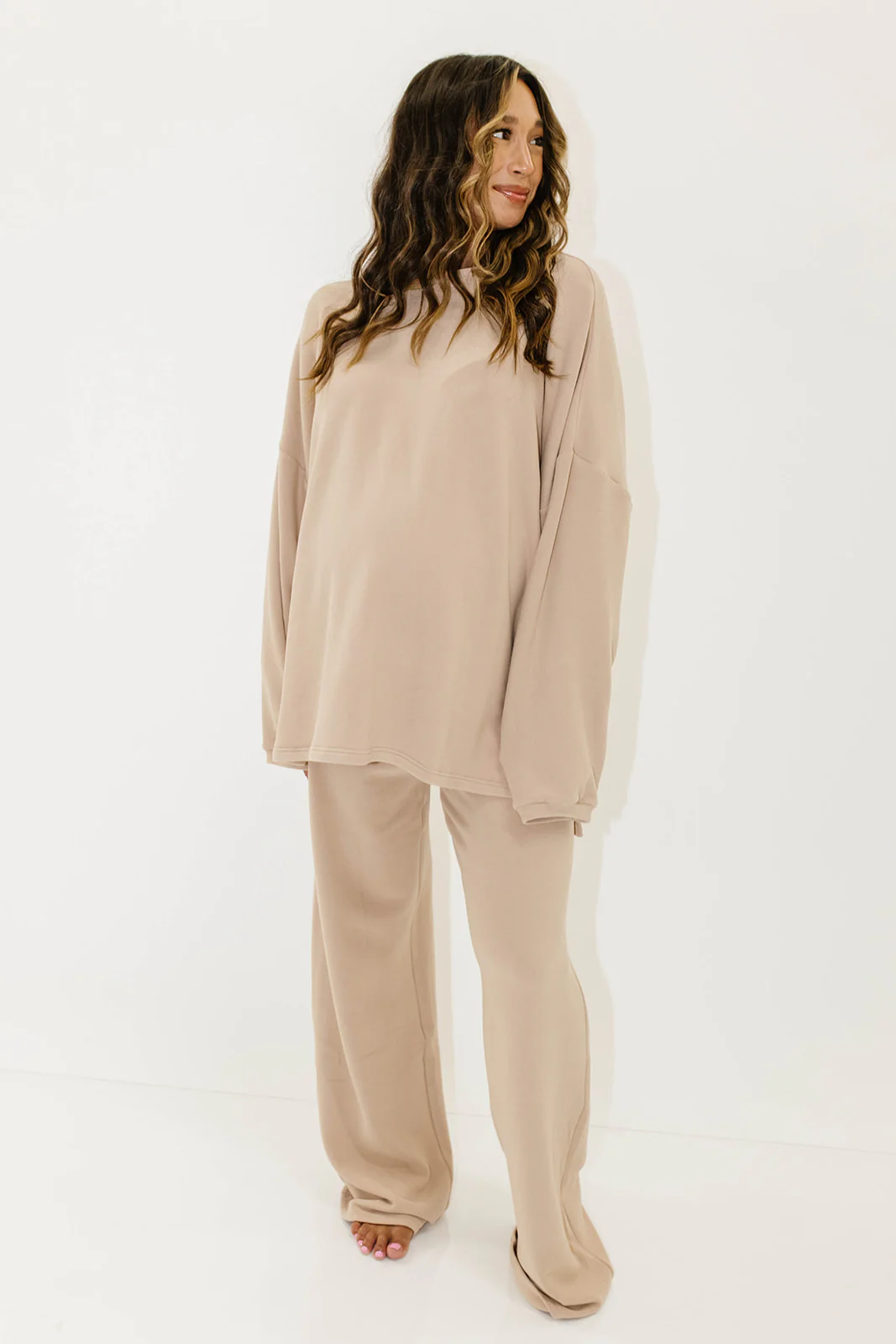 Naomi Oversized Fleece Long Sleeve Top in Dusty Blush - Image 5