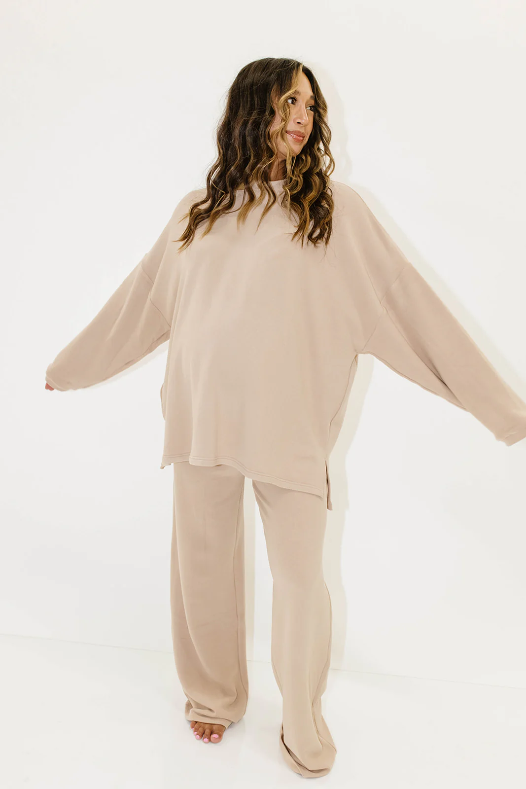 Naomi Oversized Fleece Long Sleeve Top in Dusty Blush - Image 6