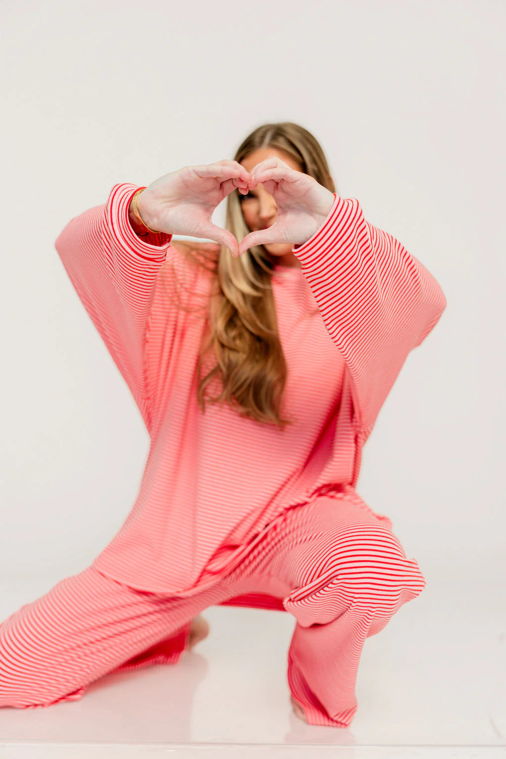 Naomi Striped Fleece Oversized Long Sleeve Top in Pink/Red - Image 11
