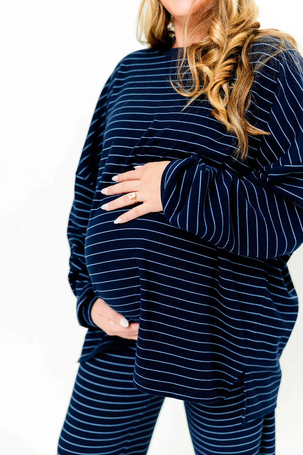 Naomi Striped Fleece Oversized Long Sleeve Top in Navy - Image 10