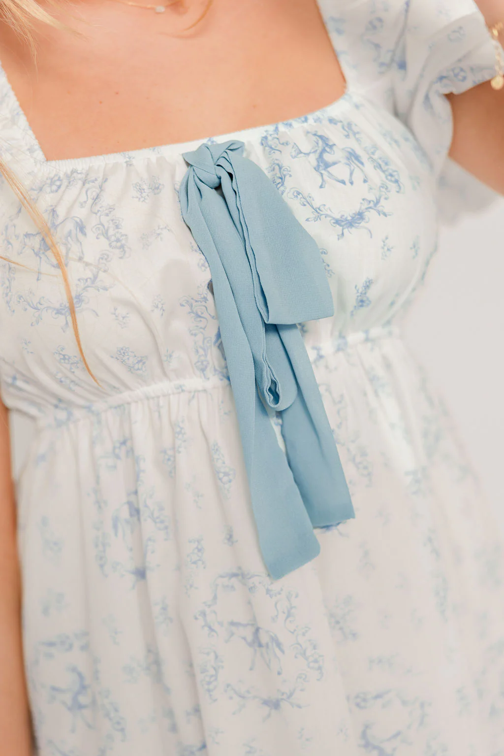 Nell Floral Cowgirl Print Mini Dress in Ivory/Blue - Image 4