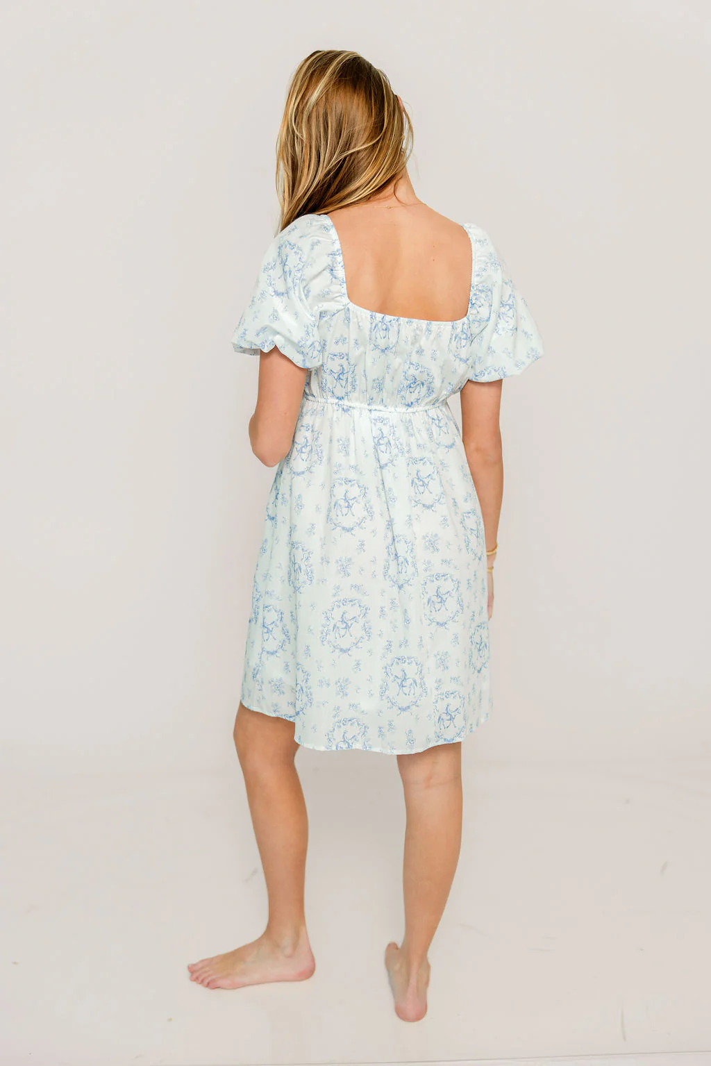 Nell Floral Cowgirl Print Mini Dress in Ivory/Blue - Image 6