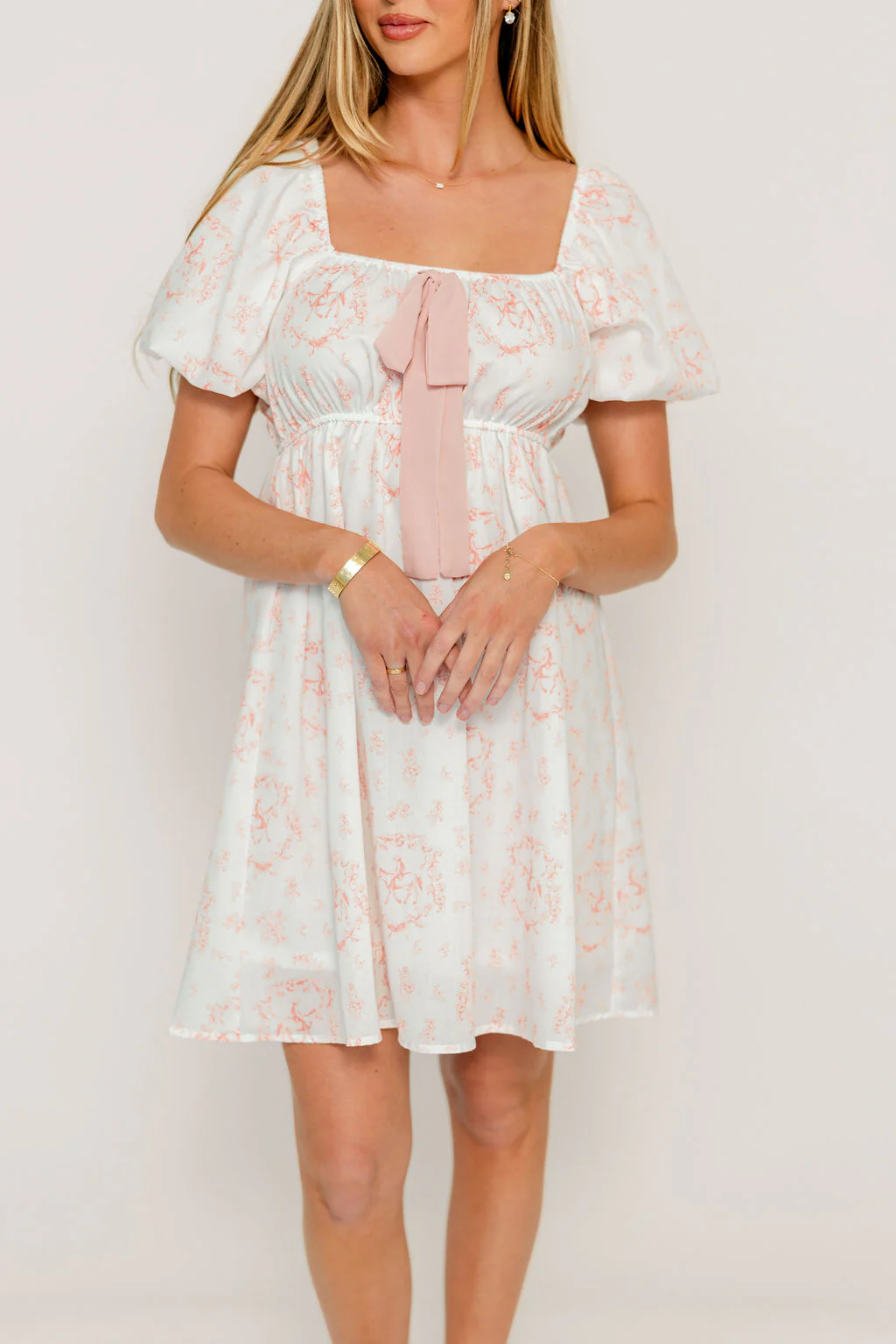 Nell Floral Cowgirl Print Mini Dress in Ivory/Pink