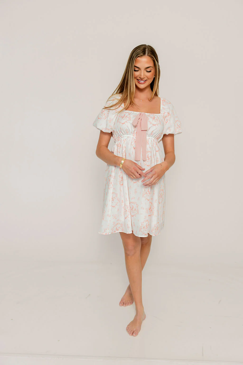 Nell Floral Cowgirl Print Mini Dress in Ivory/Pink - Image 3