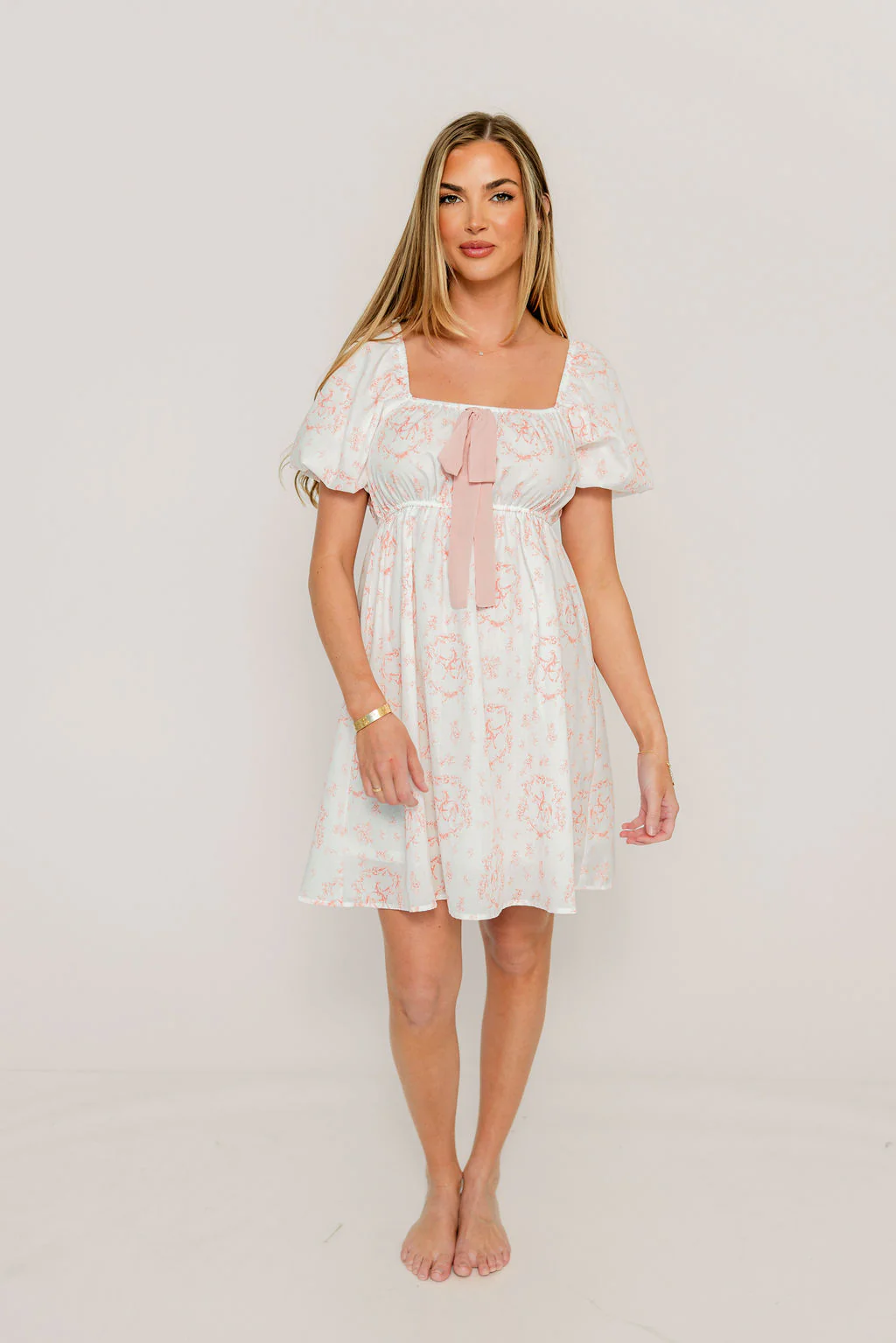 Nell Floral Cowgirl Print Mini Dress in Ivory/Pink - Image 5