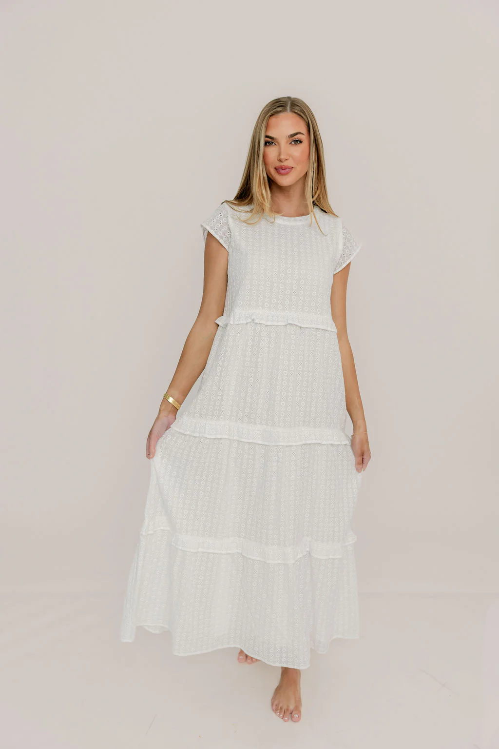 Helen Ruffle Tiered Maxi Dress in Off-White