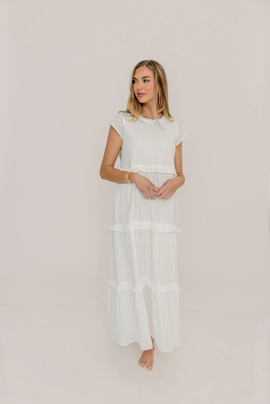 Helen Ruffle Tiered Maxi Dress in Off-White - Image 6