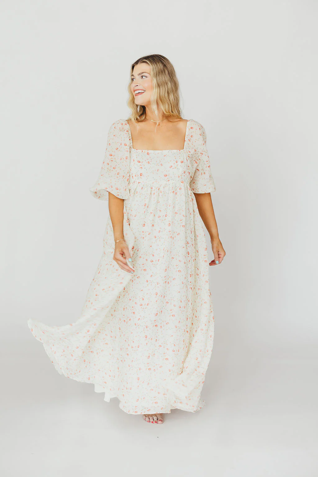 Mona Maxi Dress with Smocking in Ivory Floral - Bump Friendly & Inclusive Sizing (S-2XL) - Image 11