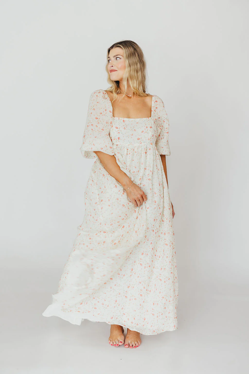 Mona Maxi Dress with Smocking in Ivory Floral - Bump Friendly & Inclusive Sizing (S-2XL) - Image 12
