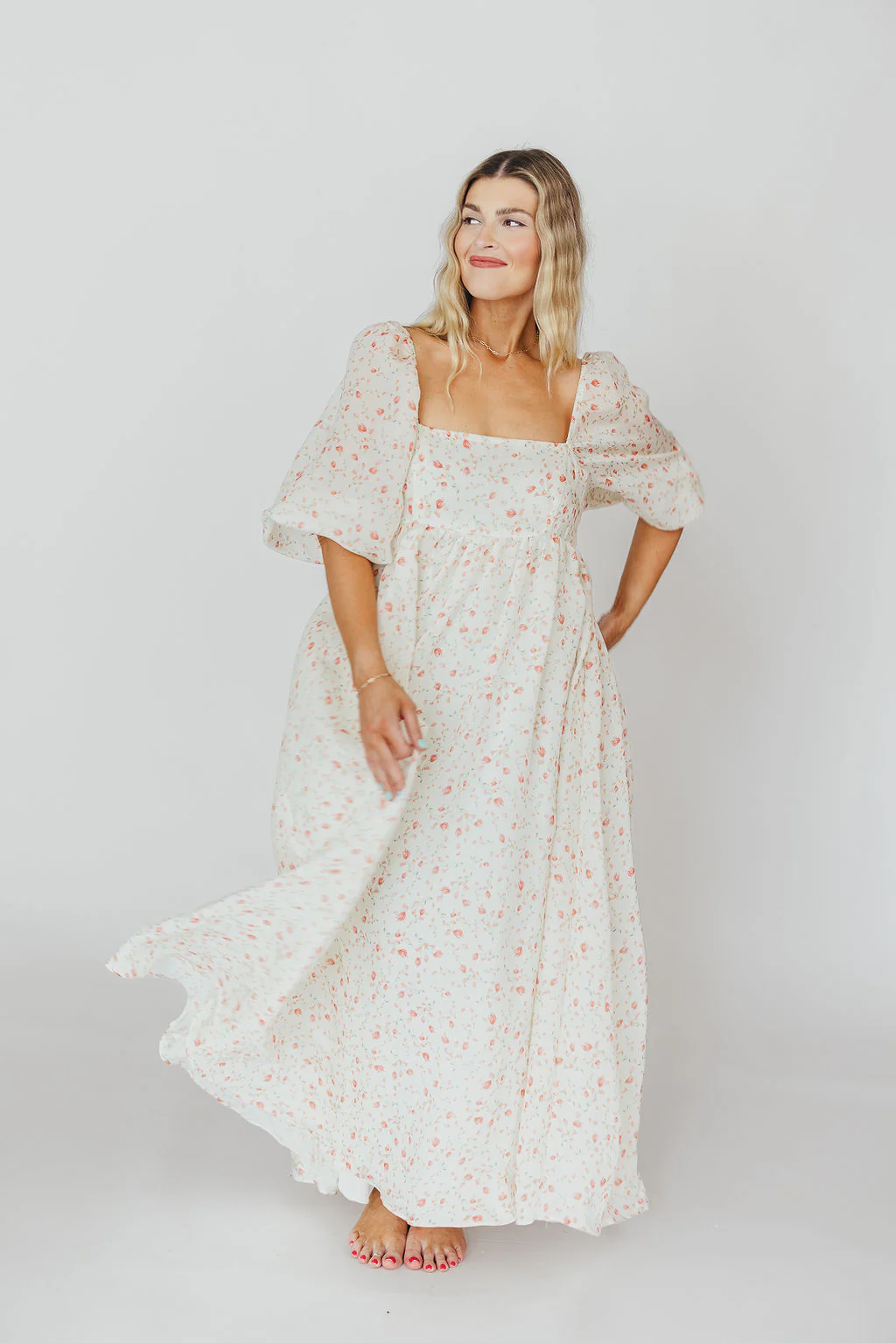 Mona Maxi Dress with Smocking in Ivory Floral - Bump Friendly & Inclusive Sizing (S-2XL) - Image 13