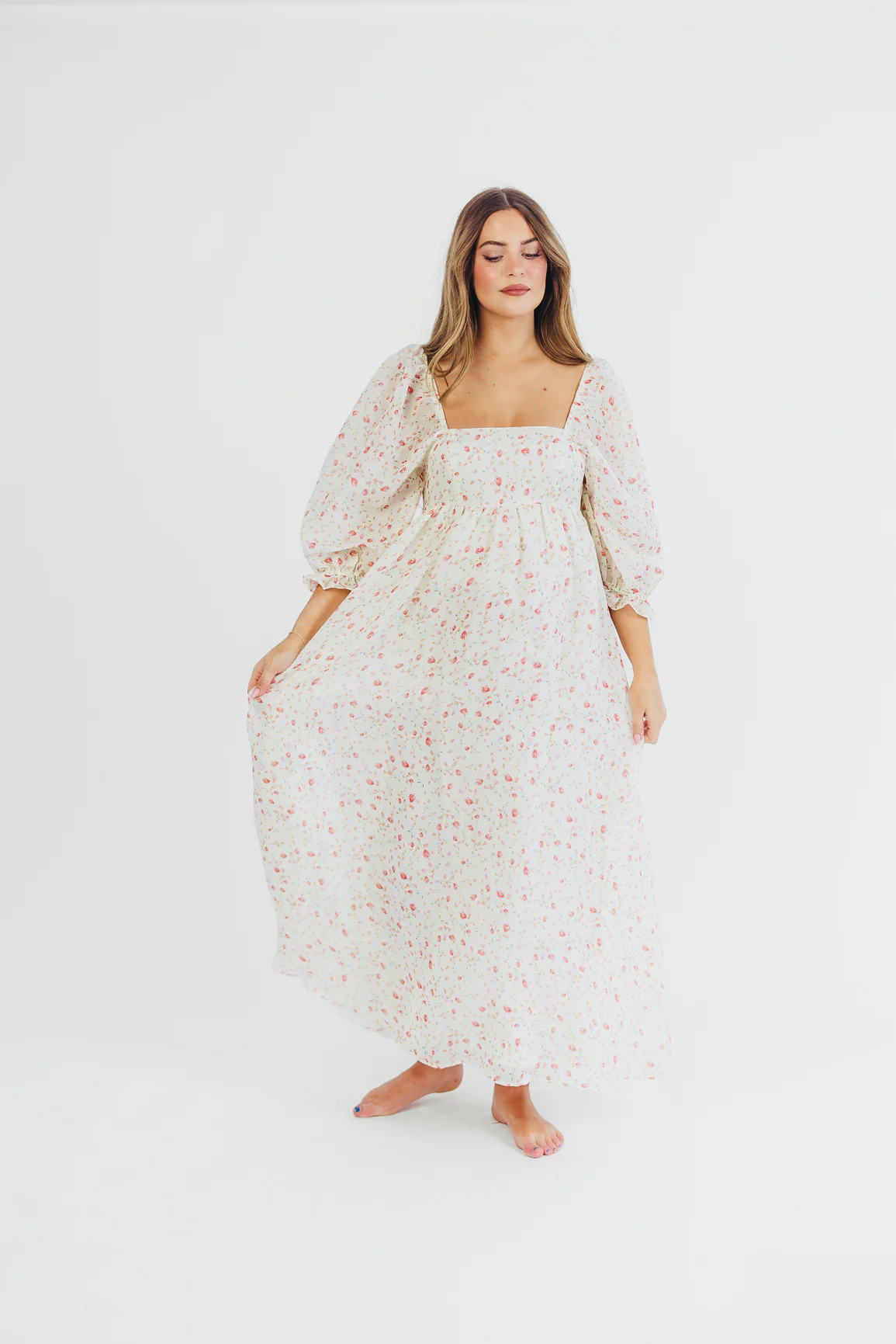 Mona Maxi Dress with Smocking in Ivory Floral - Bump Friendly & Inclusive Sizing (S-2XL) - Image 3