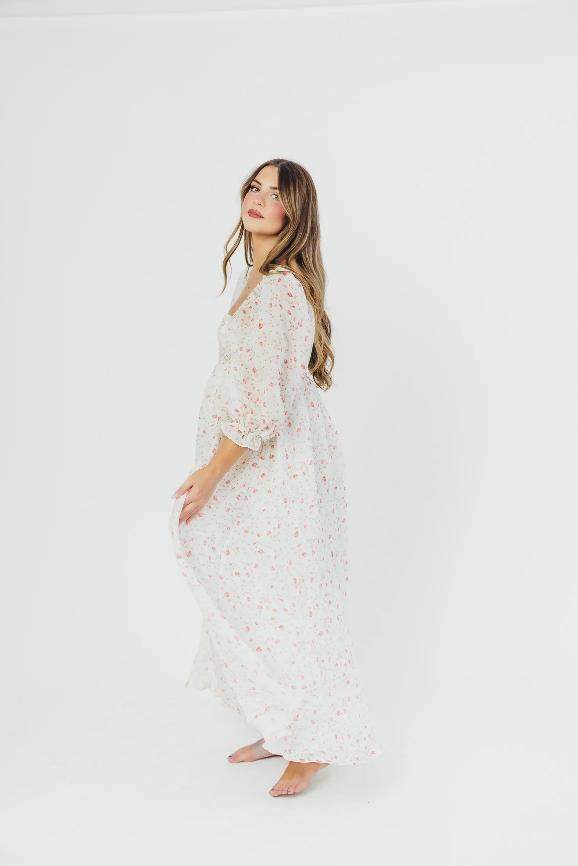 Mona Maxi Dress with Smocking in Ivory Floral - Bump Friendly & Inclusive Sizing (S-2XL) - Image 4