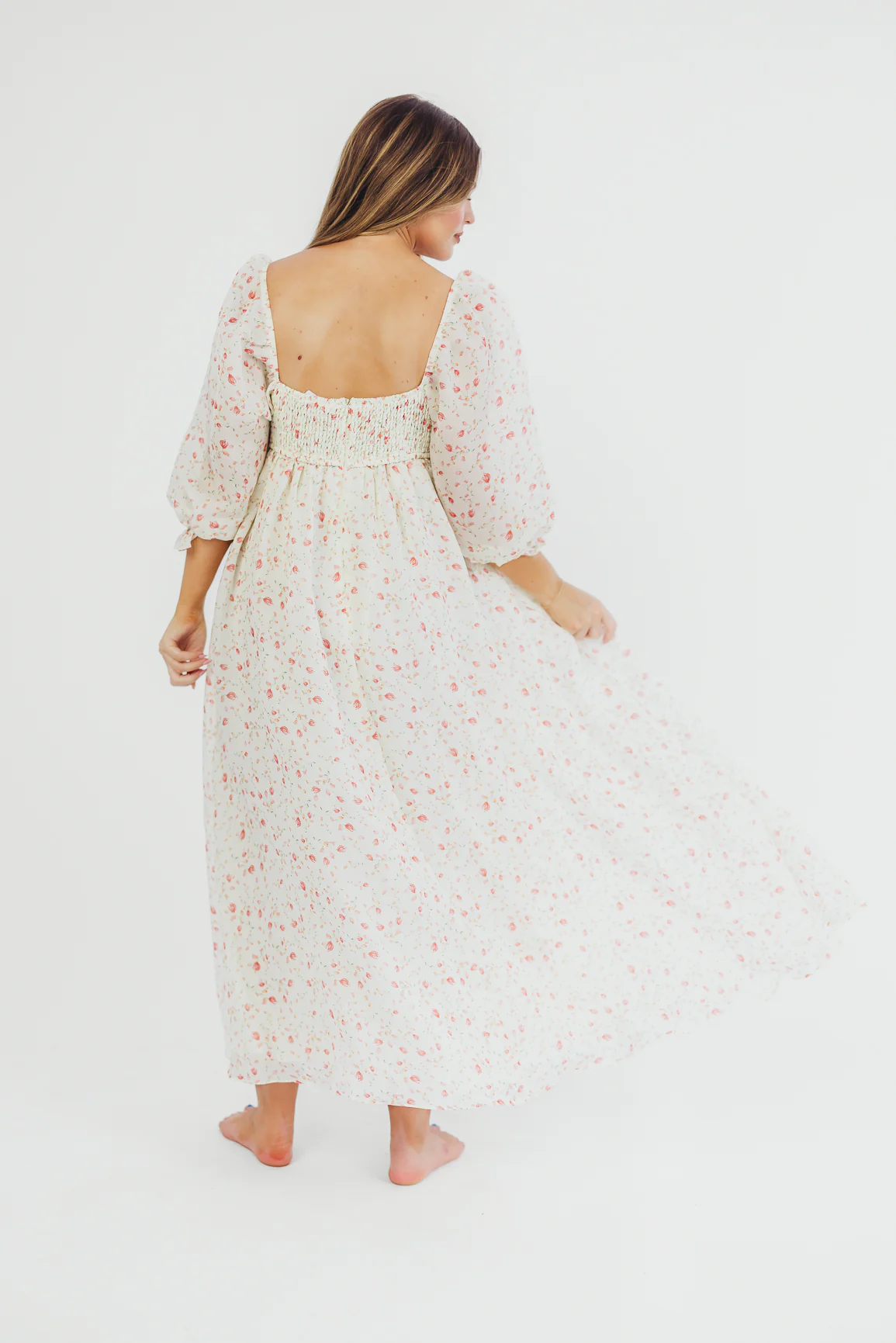 Mona Maxi Dress with Smocking in Ivory Floral - Bump Friendly & Inclusive Sizing (S-2XL) - Image 6