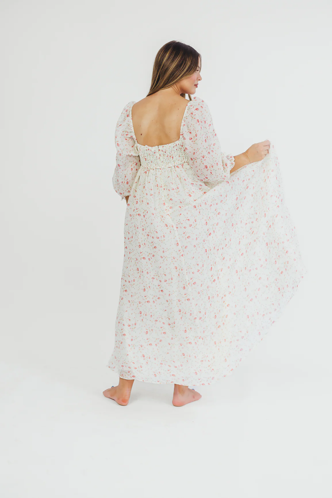 Mona Maxi Dress with Smocking in Ivory Floral - Bump Friendly & Inclusive Sizing (S-2XL) - Image 7