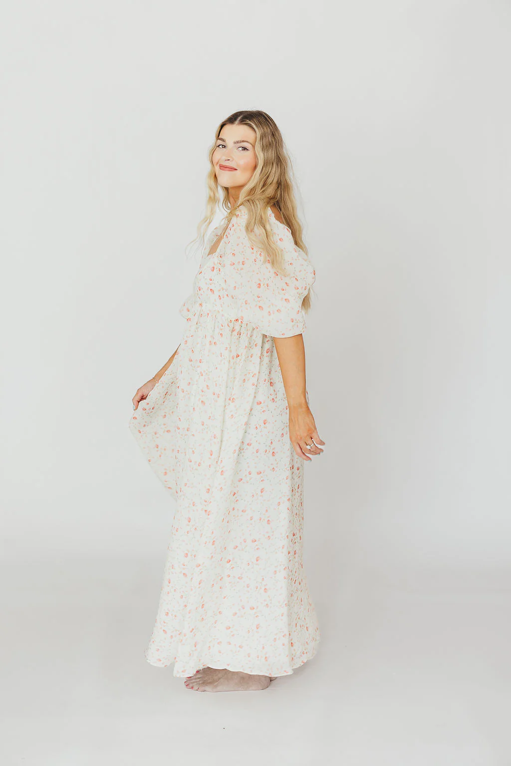 Mona Maxi Dress with Smocking in Ivory Floral - Bump Friendly & Inclusive Sizing (S-2XL) - Image 8
