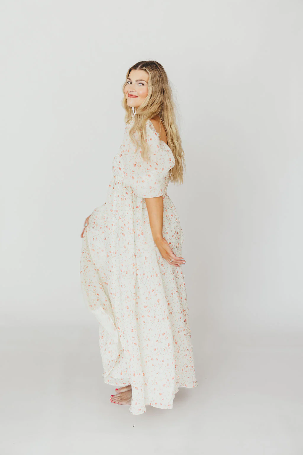 Mona Maxi Dress with Smocking in Ivory Floral - Bump Friendly & Inclusive Sizing (S-2XL) - Image 9