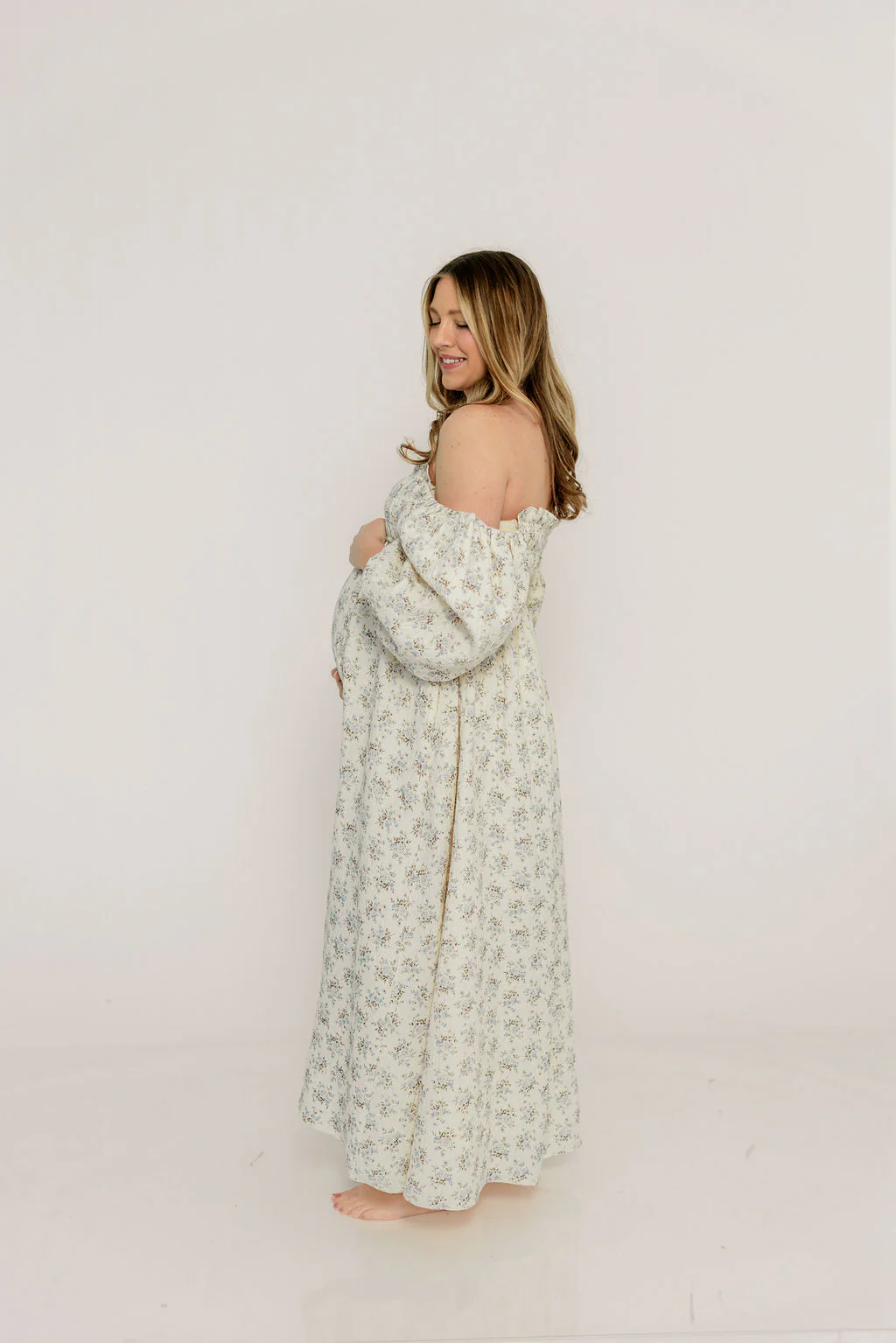 Noa Premium 100% Cotton Maxi Dress in Dusty Blue Floral - Bump Friendly - Image 11