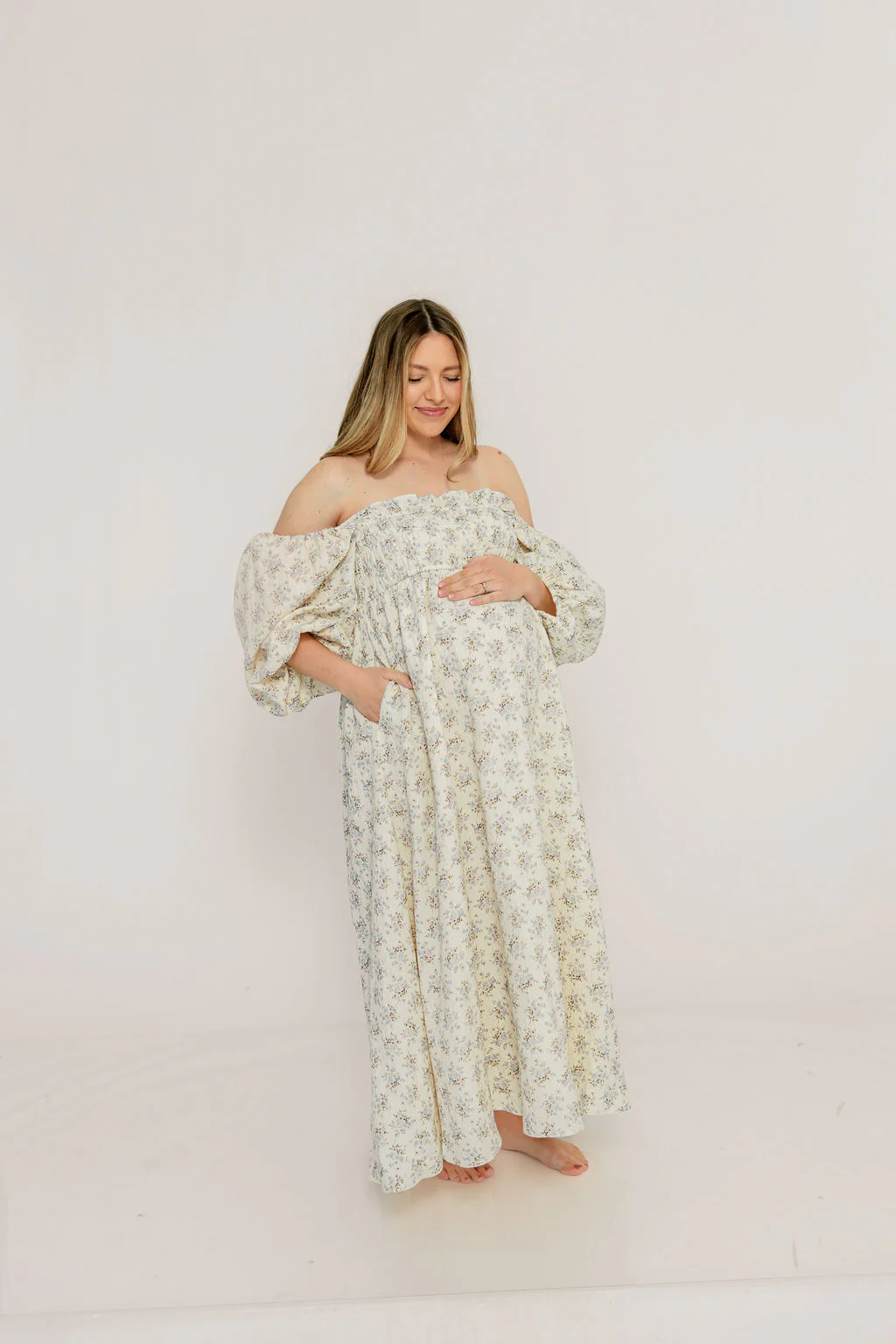 Noa Premium 100% Cotton Maxi Dress in Dusty Blue Floral - Bump Friendly - Image 12