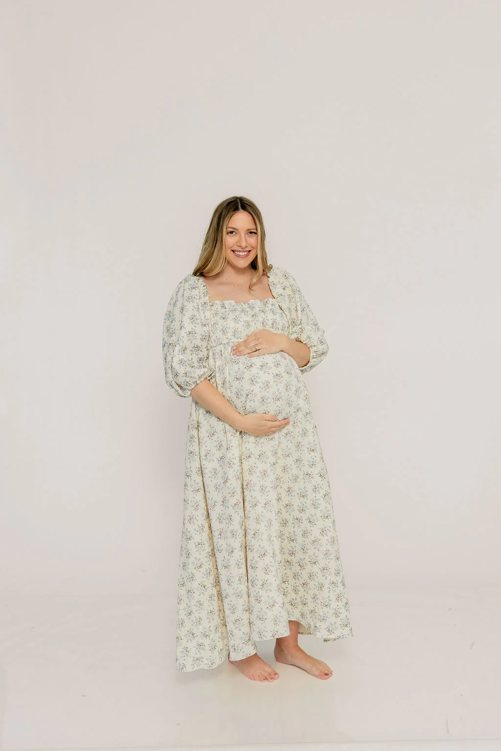 Noa Premium 100% Cotton Maxi Dress in Dusty Blue Floral - Bump Friendly - Image 13