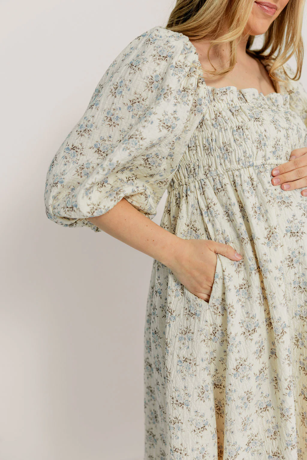 Noa Premium 100% Cotton Maxi Dress in Dusty Blue Floral - Bump Friendly - Image 14