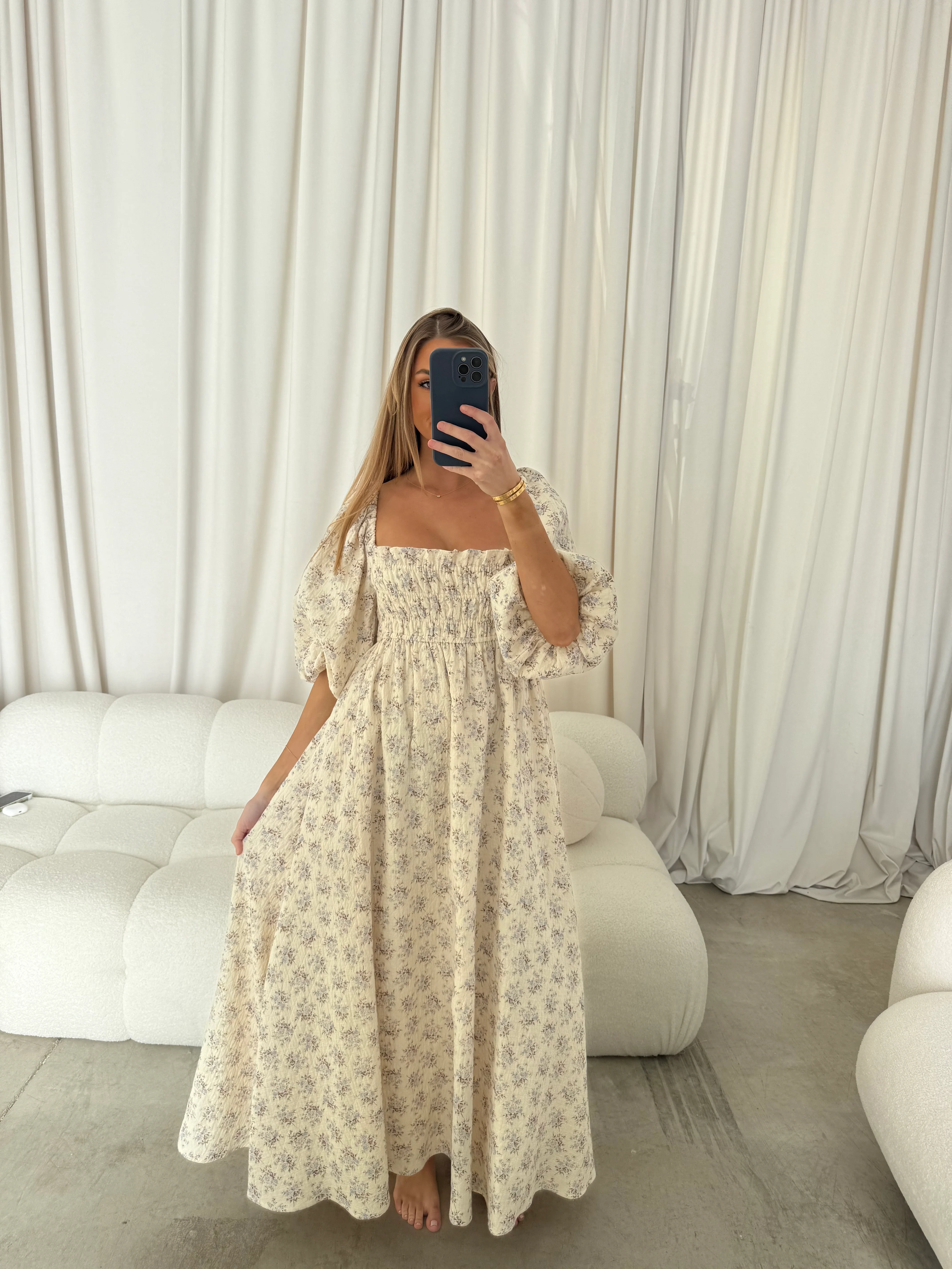 Noa Premium 100% Cotton Maxi Dress in Dusty Blue Floral - Bump Friendly - Image 16