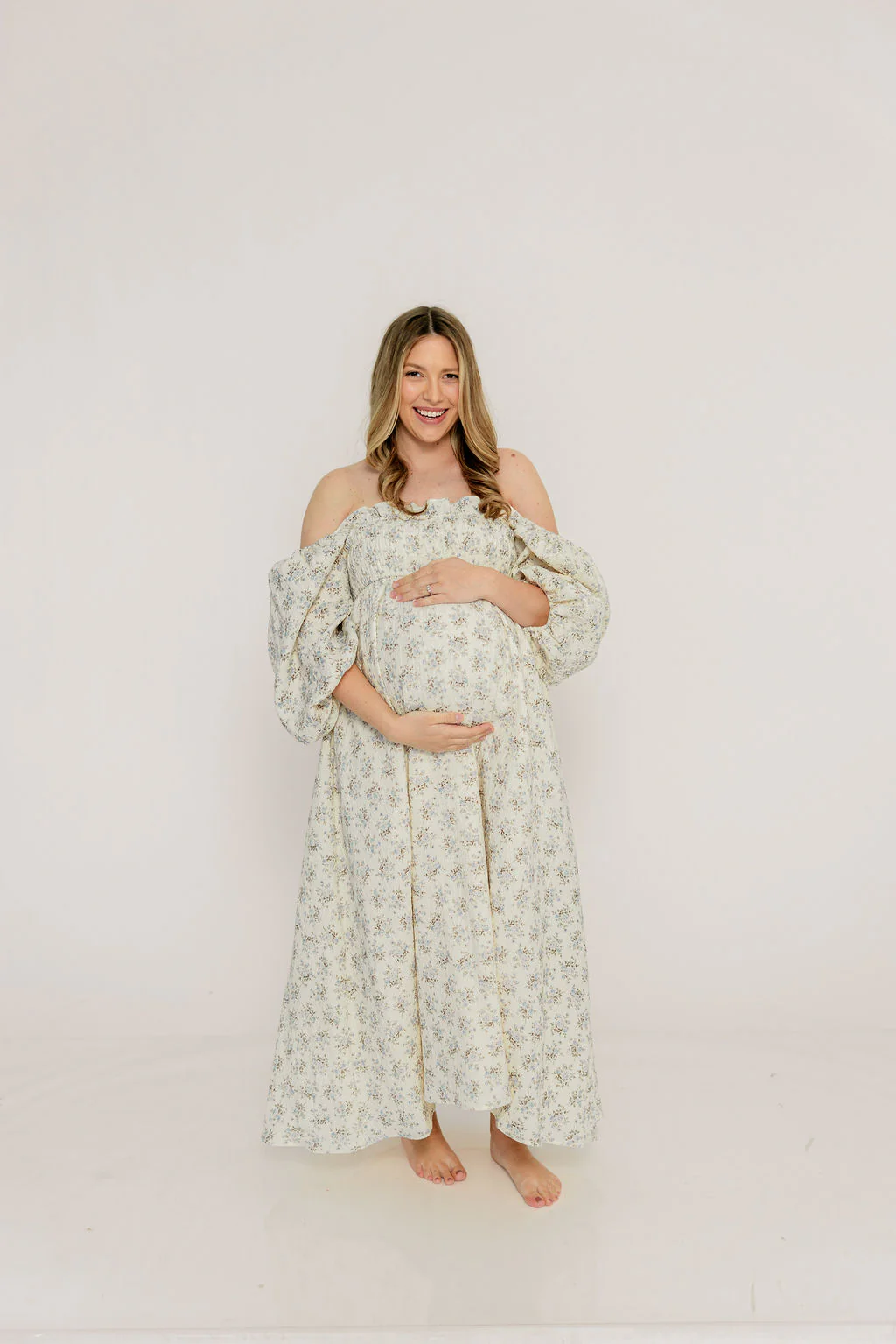 Noa Premium 100% Cotton Maxi Dress in Dusty Blue Floral - Bump Friendly - Image 2