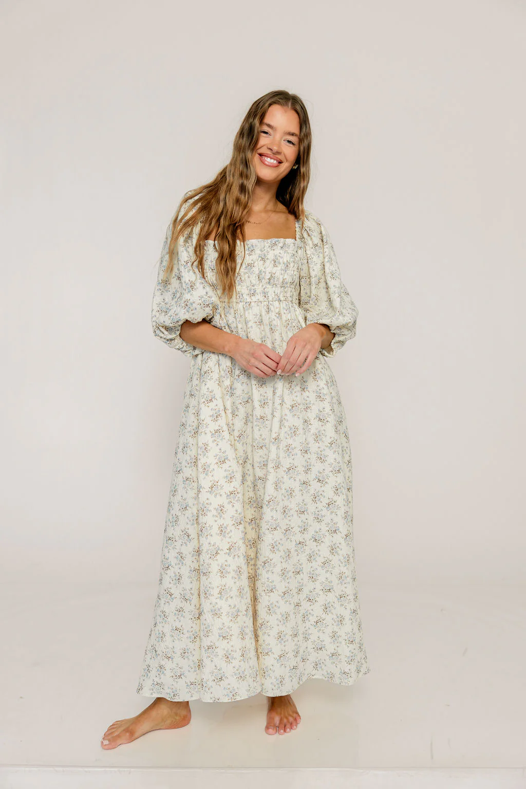 Noa Premium 100% Cotton Maxi Dress in Dusty Blue Floral - Bump Friendly - Image 4