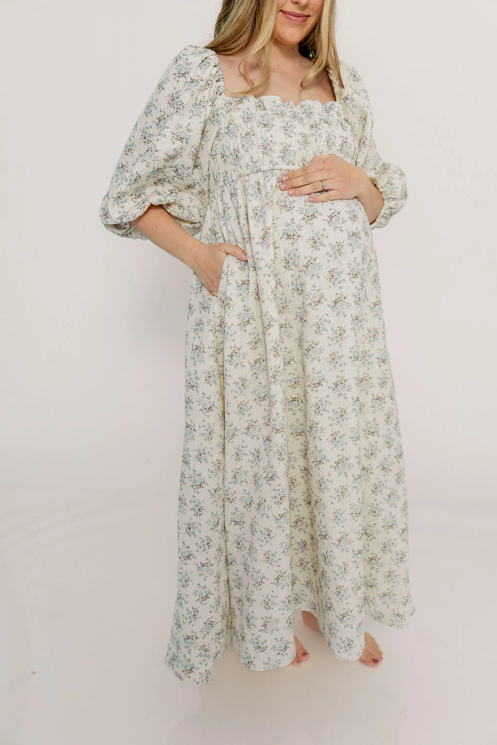 Noa Premium 100% Cotton Maxi Dress in Dusty Blue Floral - Bump Friendly - Image 5