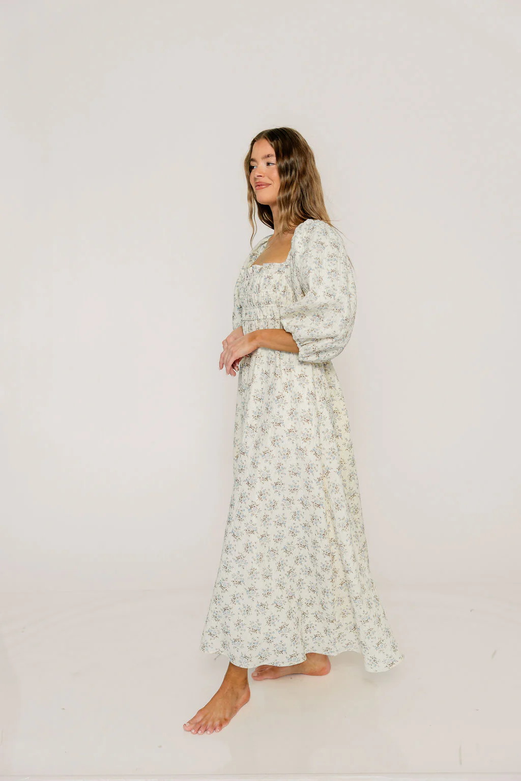 Noa Premium 100% Cotton Maxi Dress in Dusty Blue Floral - Bump Friendly - Image 6